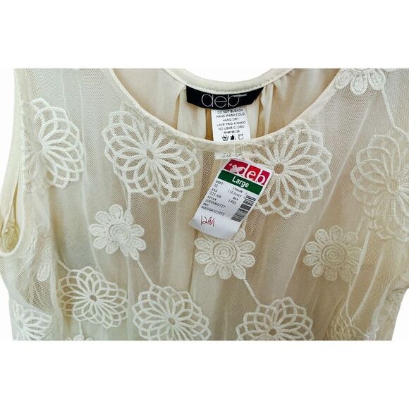 Cream Semi-Transparent Net & Embroidered Top L - Picture 3 of 4